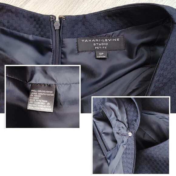 New Blue Sheath Dress Navy Blue Checker Workwear 10P Tahari Levine Studio - Picture 5 of 11